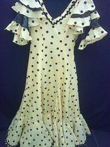 Adult Female Costumes to Hire - Yellow & black polka dot dress